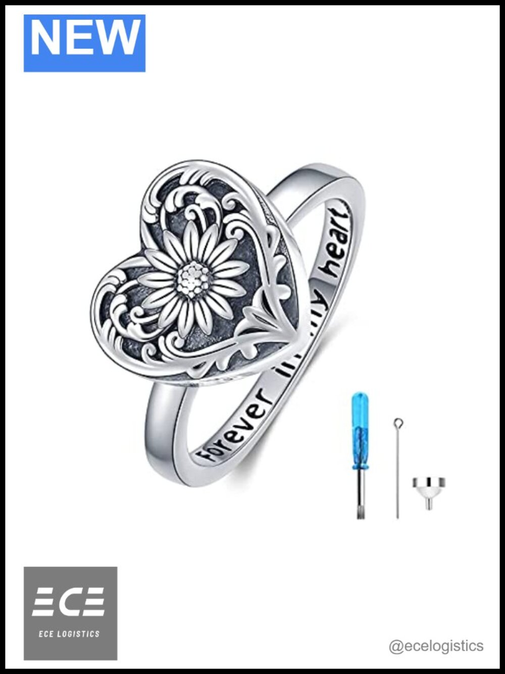 SOULMEET Sterling Silver Sunflower Urn Ring Size 7 Memorial Cremation Jewelry